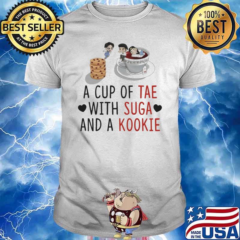 A cup of tea with suga and a kookie BTS shirt