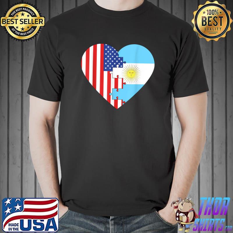 American And Argentina Flags Heart T-Shirt