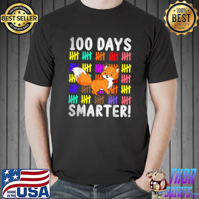 Animal Fox 100 Days Of School Colors 100 Days Smarter T-Shirt