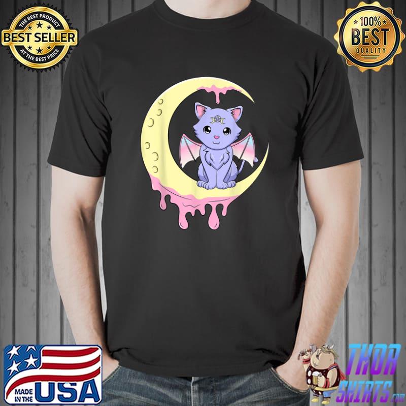 Anime Cat Witch On The Moon Kawaii Witchy Pastel Goth Cat T-Shirt