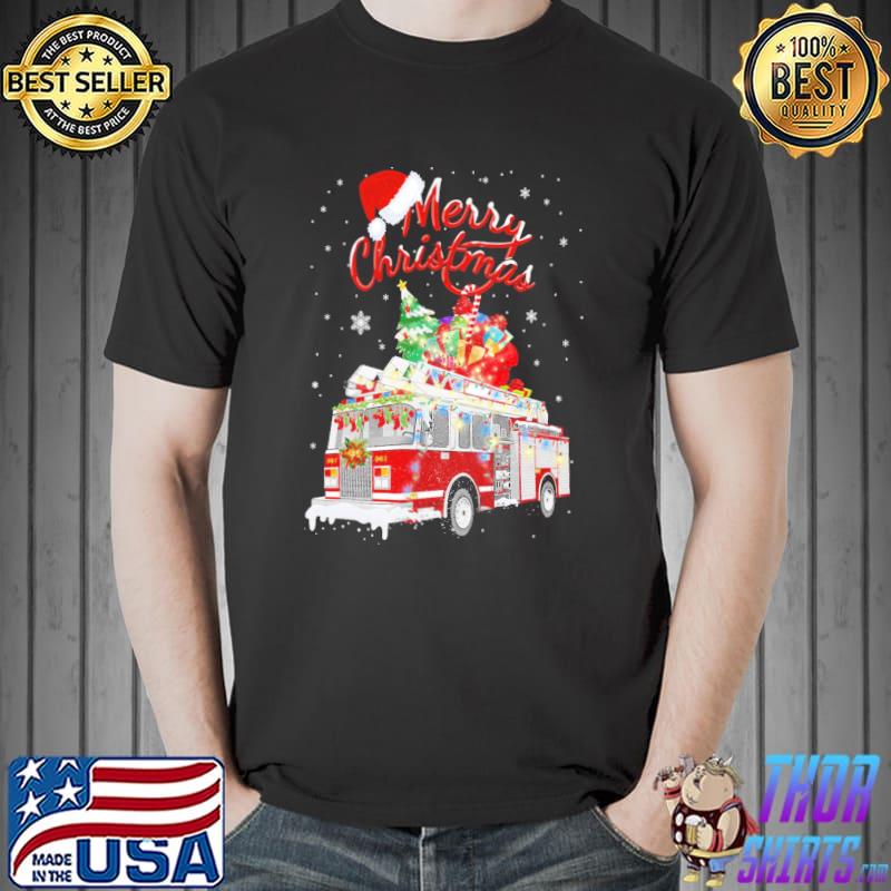 Awesome firetruck santa sleigh christmas firefighter classic shirt