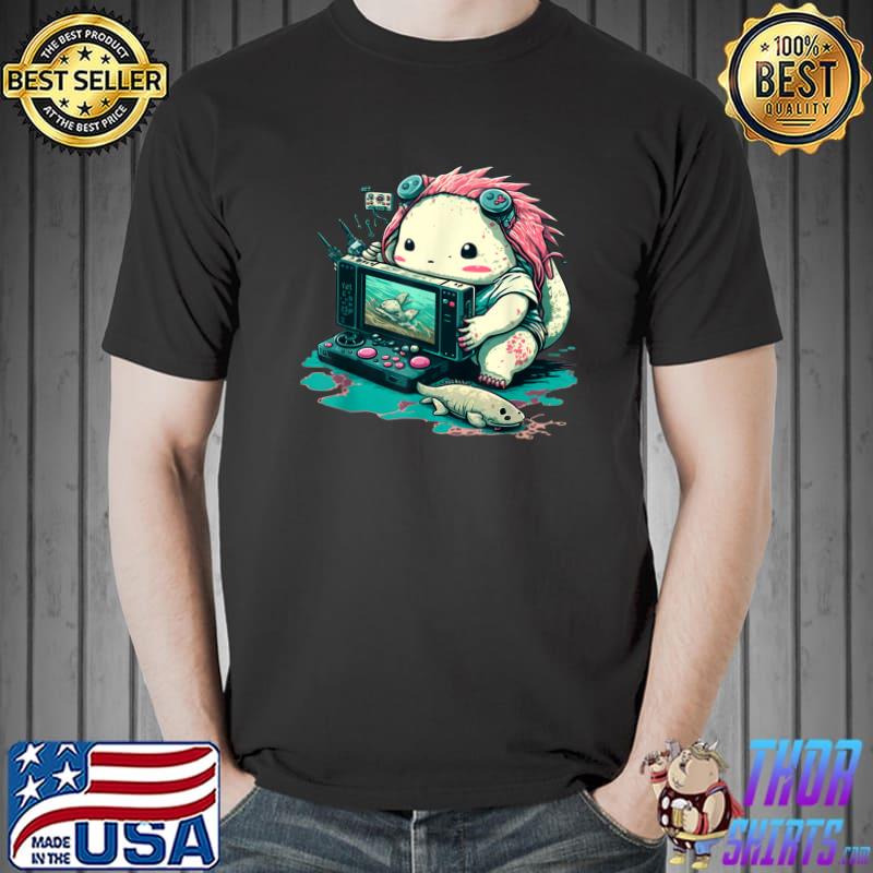 Axolotl Fish Playing Video Game Lizard Gamer Retro T-Shirt
