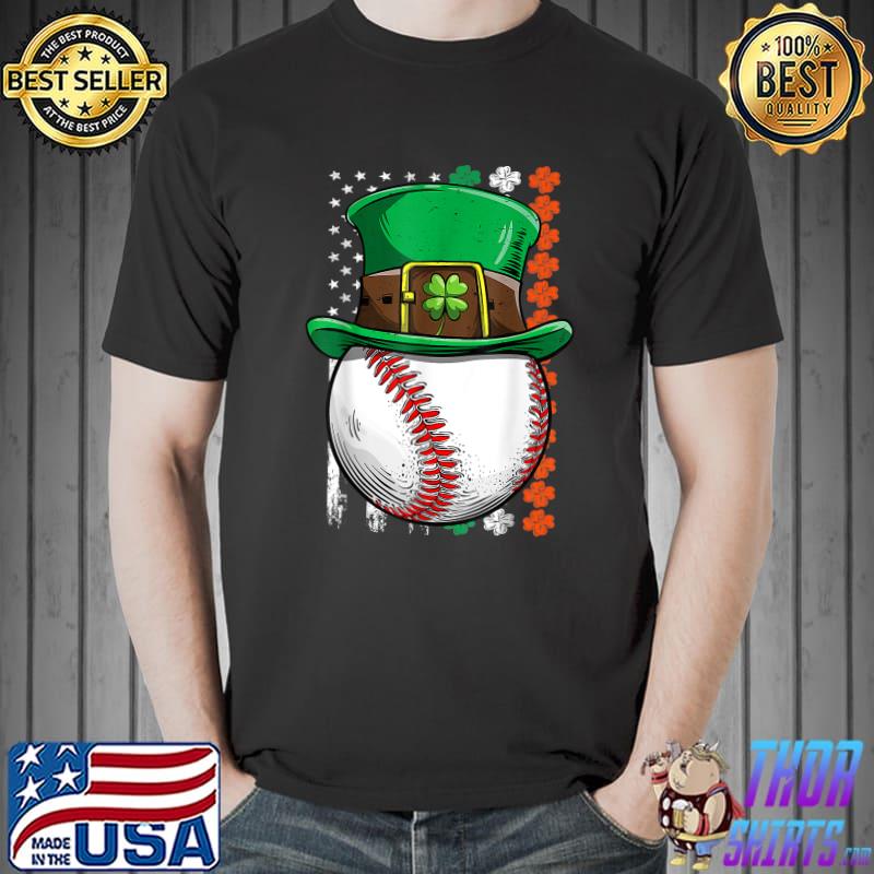 Baseball St Patricks Day Ball Leprechaun Hat Catcher American Flag T-Shirt