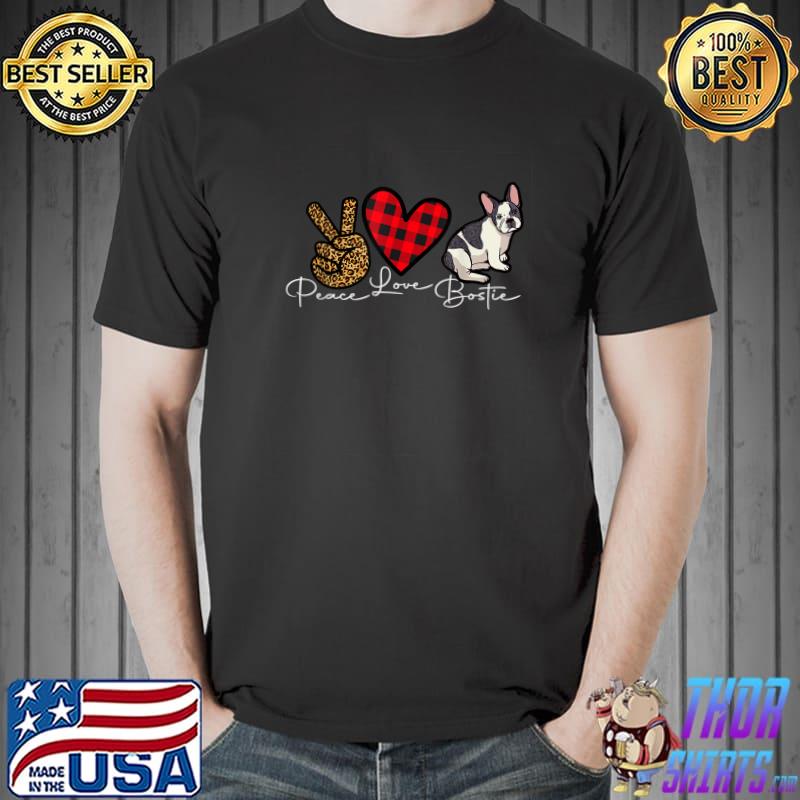 Boston Terrier Dog Heart Red Plaid Cute Peace Love Puppy Lover T-Shirt