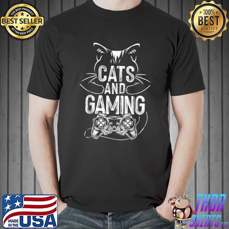 Cats And Gaming For Gamer Cat Lover Cat Mom Cat Dad T-Shirt