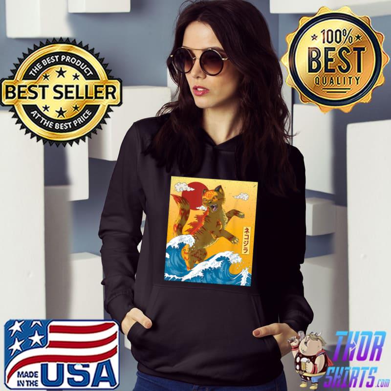 Catzilla Vintage Cat Art Japanese Sunset Cat Lovers T-Shirt Hoodie
