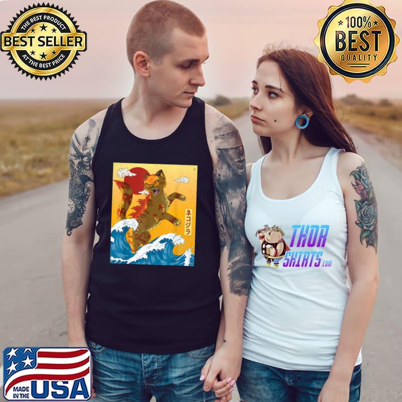 Catzilla Vintage Cat Art Japanese Sunset Cat Lovers T-Shirt Tank Top