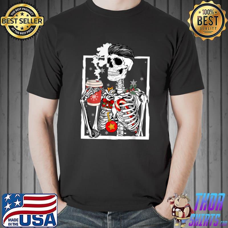 Christmas Skeleton Man Coffee Latte Couple Matching Family X mas T-Shirt