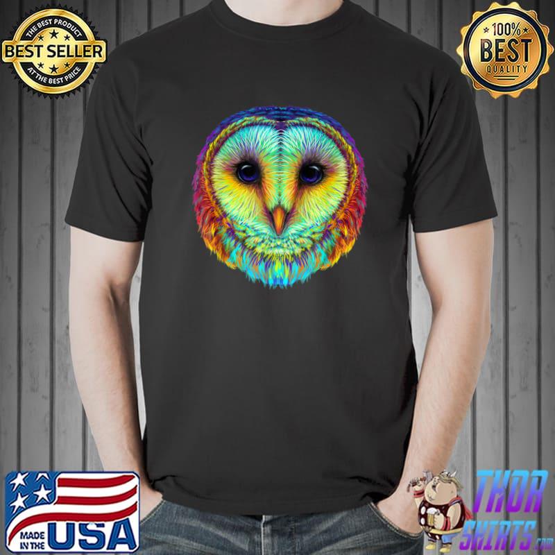 Colorful cute barn owl head art face for lovers birds animal T-Shirt