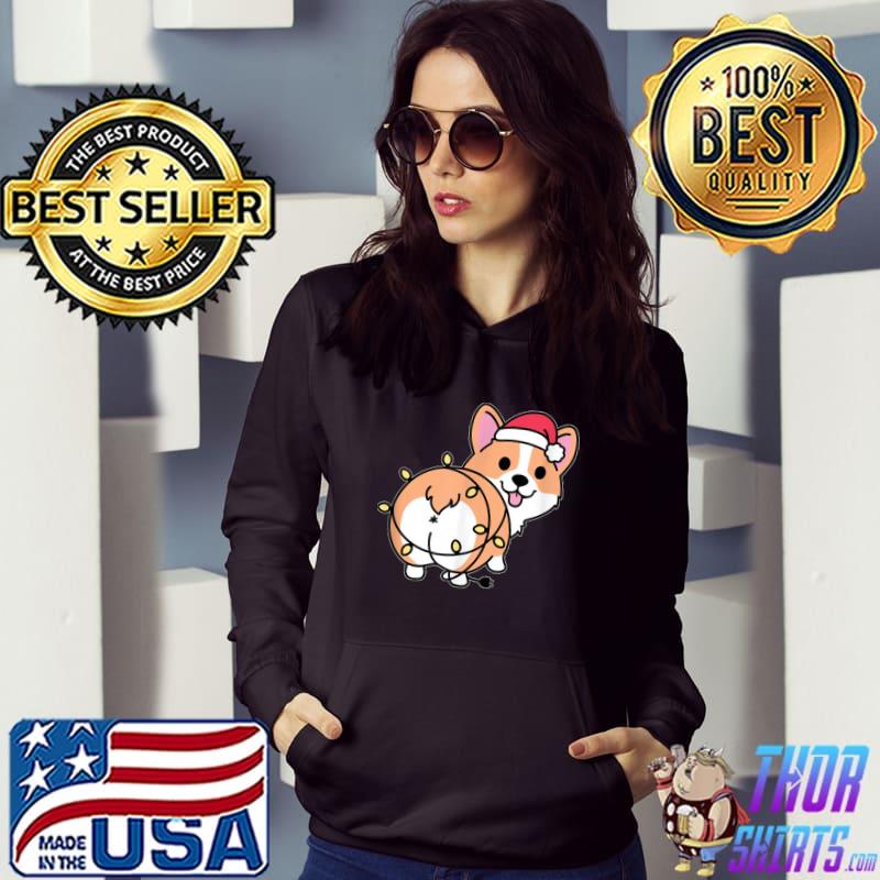 Corgi lights santa hat merry christmas lover dogs T-Shirt Hoodie