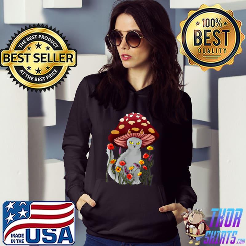 Cottagecore Aesthetic Cat Flowers Mushroom Hat Kawaii T-Shirt Hoodie