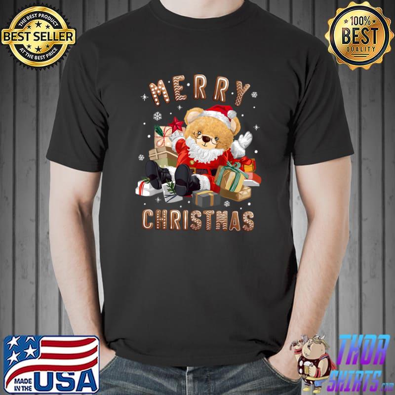 Cute Christmas Teddy Bear Santa Claus With Gifts T-Shirt