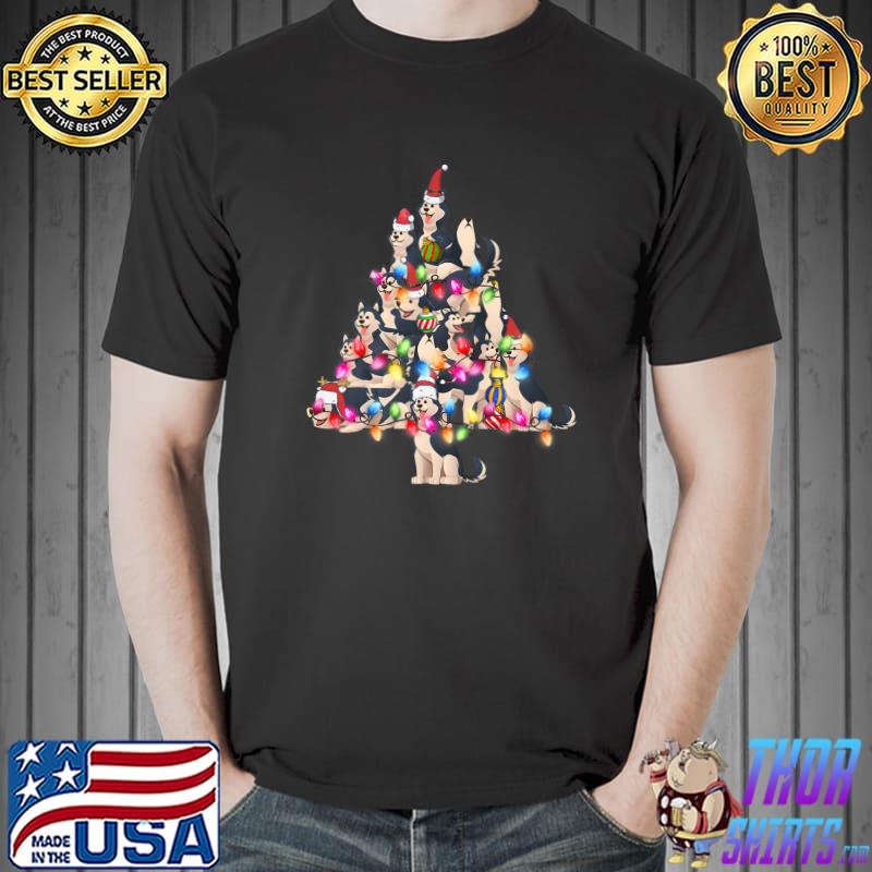 Cute Siberian Husky Dog Christmas Tree Puppy Lover Lights T-Shirt