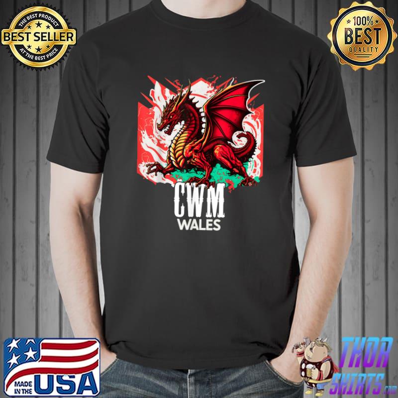 Cwm Wales Welsh Flag Y Ddraig Goch Dragon T-Shirt