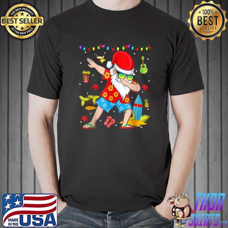 Dabbing Santa Christmas Summer Tropical Hawaiian Surfing T-Shirt