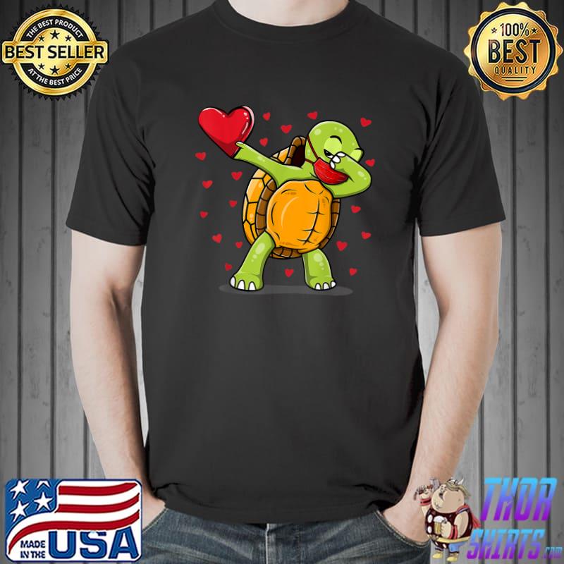 Dabbing Turtle Face Mask Dab Dance Valentine Heart T-Shirt