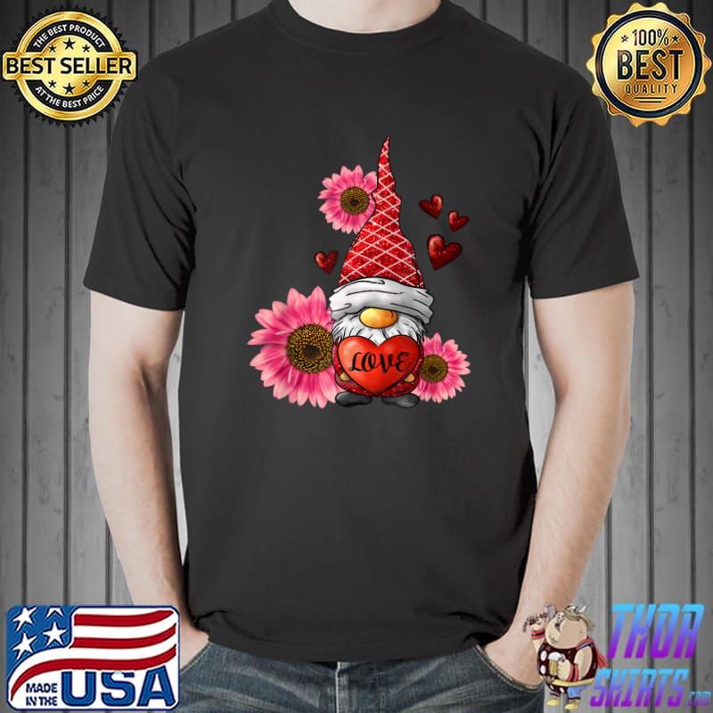 Gnome Valentines Day Cute Gnome Heart Leopard Sunflower T-Shirt