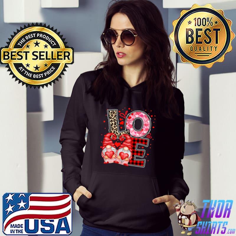 Gnomes Love Valentine's Day Gnome Love Leopard Red Plaid T-Shirt Hoodie