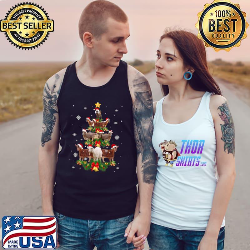 Goat Christmas Pajama Xmas Goats Tree Lights Santa Hat T-Shirt Tank Top
