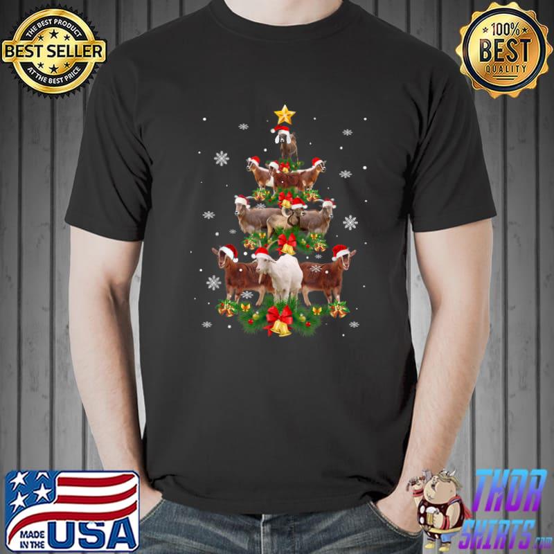 Goat Christmas Pajama Xmas Goats Tree Lights Santa Hat T-Shirt