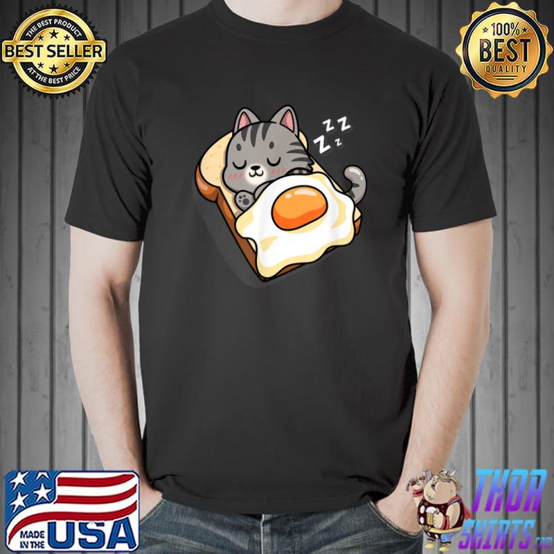 Gray Tabby Cat Sleep Bread And Egg T-Shirt