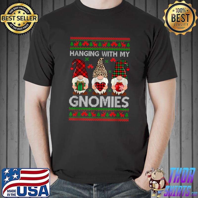 Hanging With My Gnomies Christmas Gnome Ugly Sweater Leopard Plaid T-Shirt