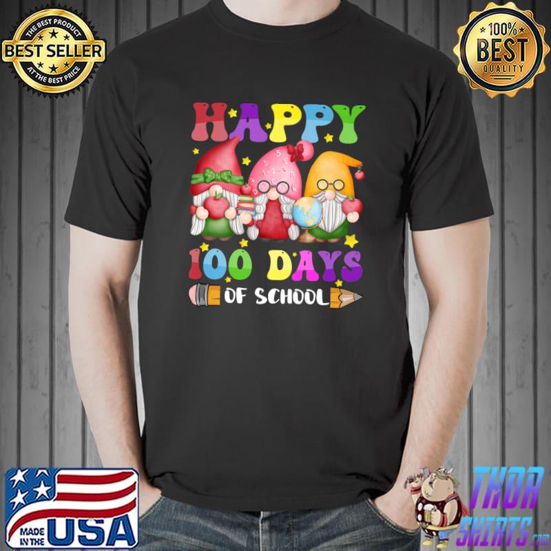 Happy 100 Days Smarter Gnomies Teacher Gnomes Pencil Stars T-Shirt