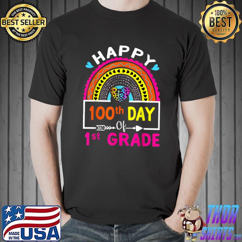 Happy 100th Day Of 1st Grade Student Teacher Rainbow Leopard T-Shirt