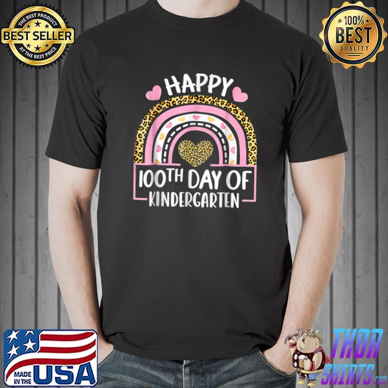 Happy 100th Day Of Kindergarten Rainbow Leopard 100 Days Of School T-Shirt