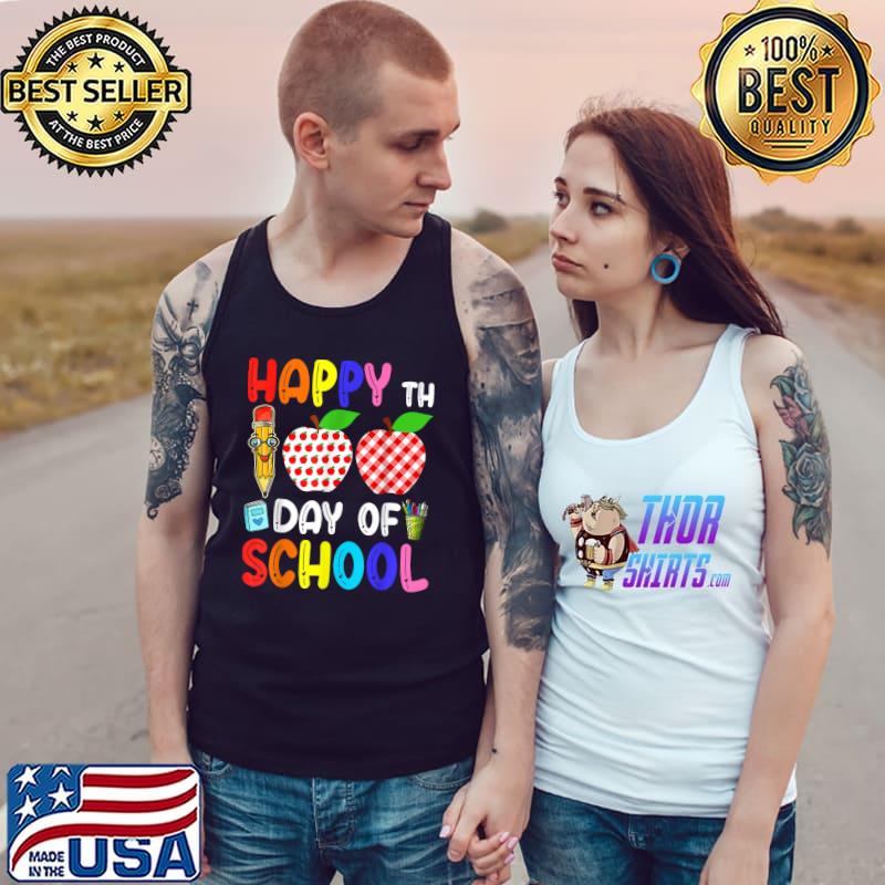 Happy 100th Day Of School Teacher Stedent Buffalo Plaid Apples T-Shirt Tank Top