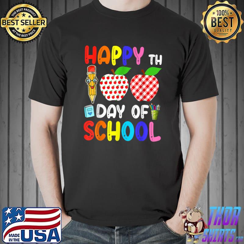 Happy 100th Day Of School Teacher Stedent Buffalo Plaid Apples T-Shirt
