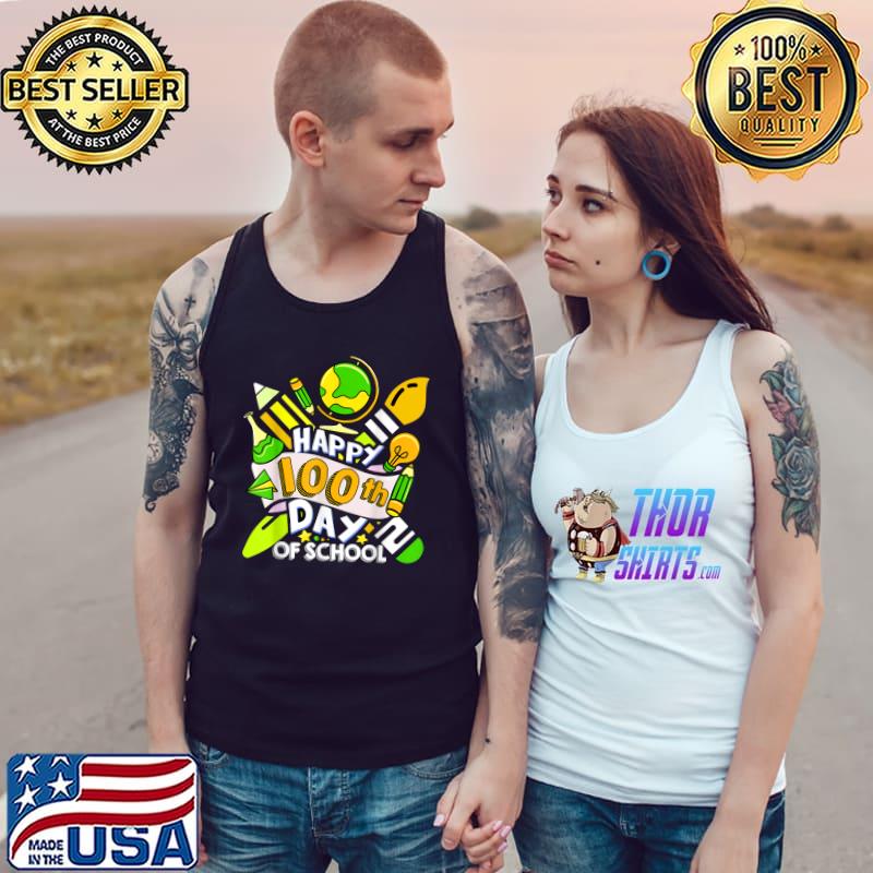 Happy 100th day of school teacher student 100 days earth T-Shirt Tank Top