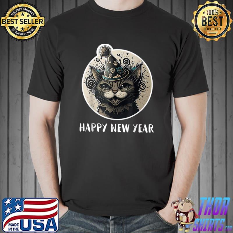 Happy New Year 2023 New Year's Eve Cat Party Hat T-Shirt