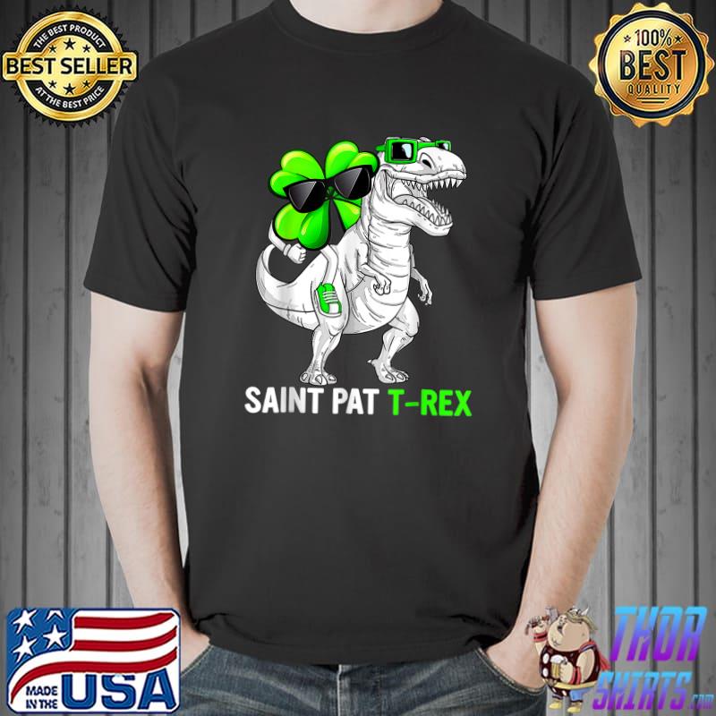 Happy St Pat T Rex Saint Patrick's Day Dinosaur Shamrock With Sunglasses T-Shirt