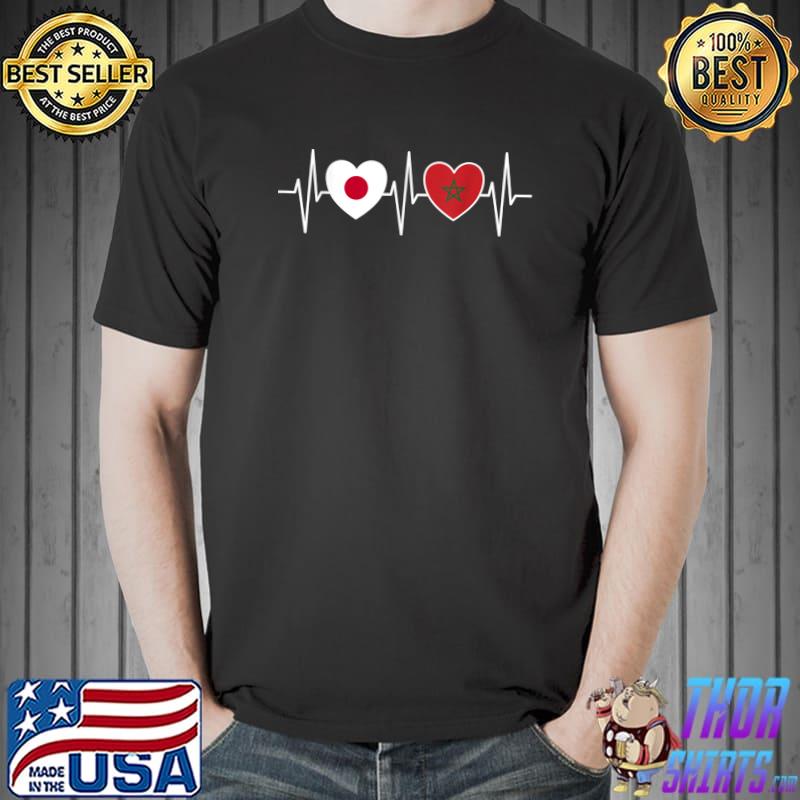 Heartbeat Japan And Morocco Moroccan Flag Flags T-Shirt