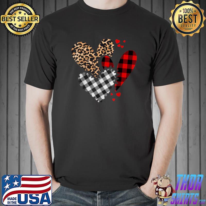 Hearts Buffalo Leopard Plaid Heart Valentines Day T-Shirt