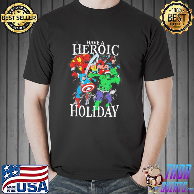 Heroic holiday christmas group shot Marvel heroes classic shirt