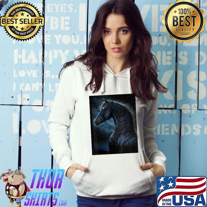 Horse Starry Night, Van Gogh Black Horse Horse Lovers T-Shirt Hoodie
