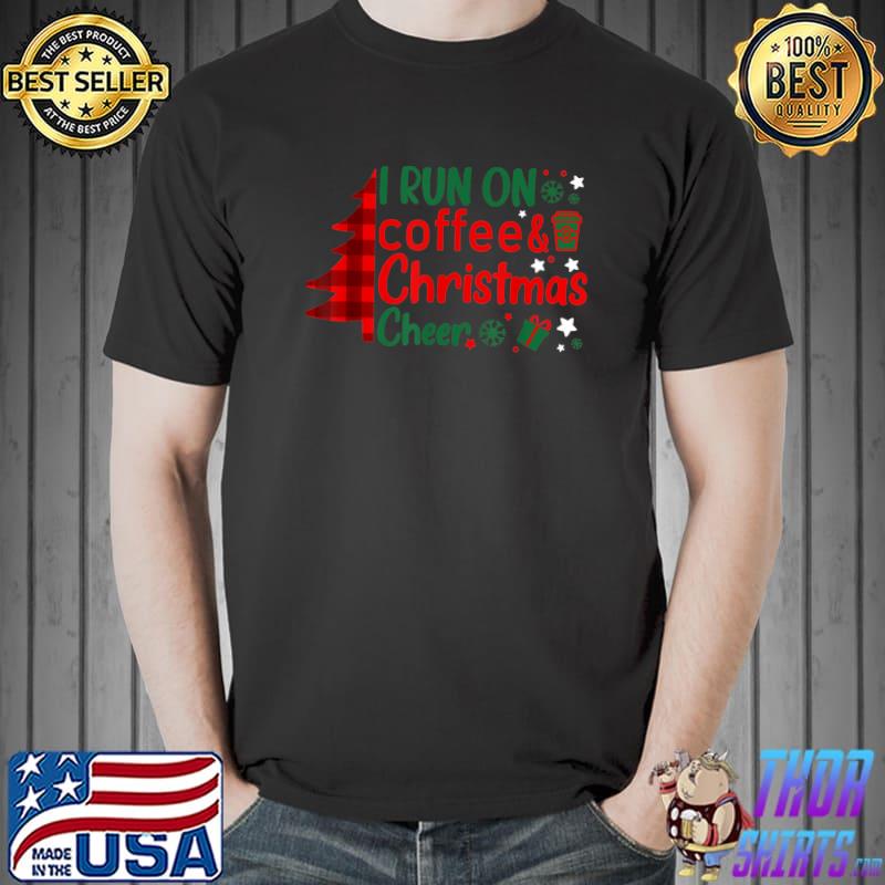Humor I Run On Coffee And Christmas Cheer Red Plaid T-Shirt