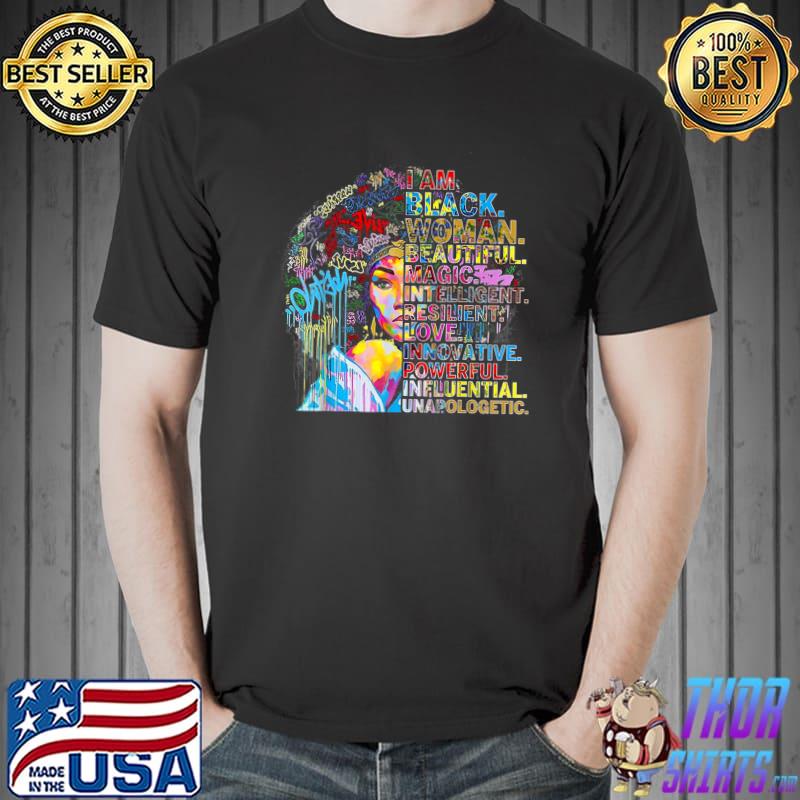 I Am Black Women Strong Afro Black History Month Queen Gift Watercolors T-Shirt