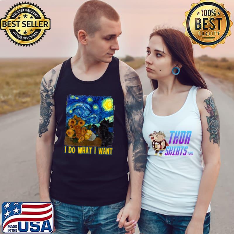 I Do What I Want Starry Night Cat, Van Gogh Sunflower Art Women Cat Mom T-Shirt Tank Top