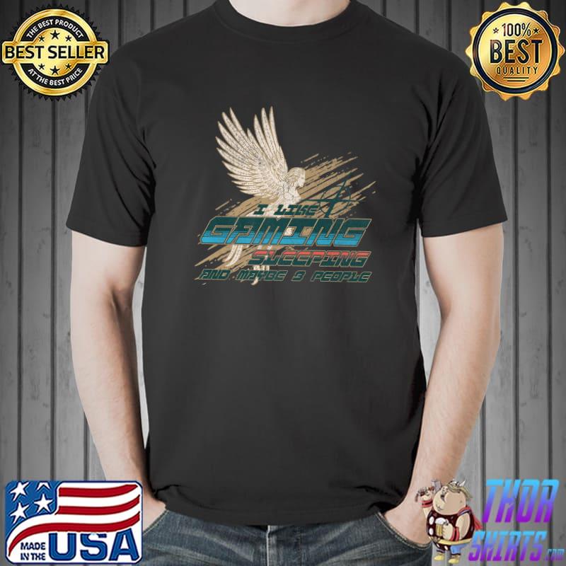 I Like Gaming Sleeping And Maybe 3 People Retro Wings Gamer Gaming T-Shirt
