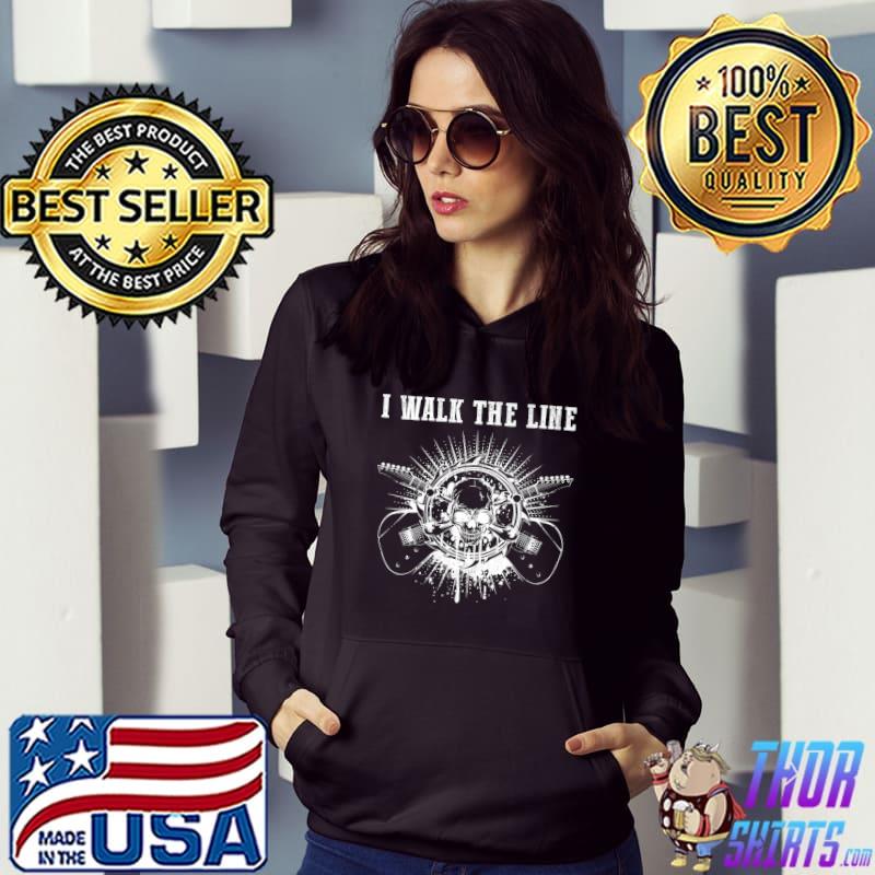 I Walk This Line Outlaws Music 70s 80s Playing Guitar Skull T-Shirt Hoodie