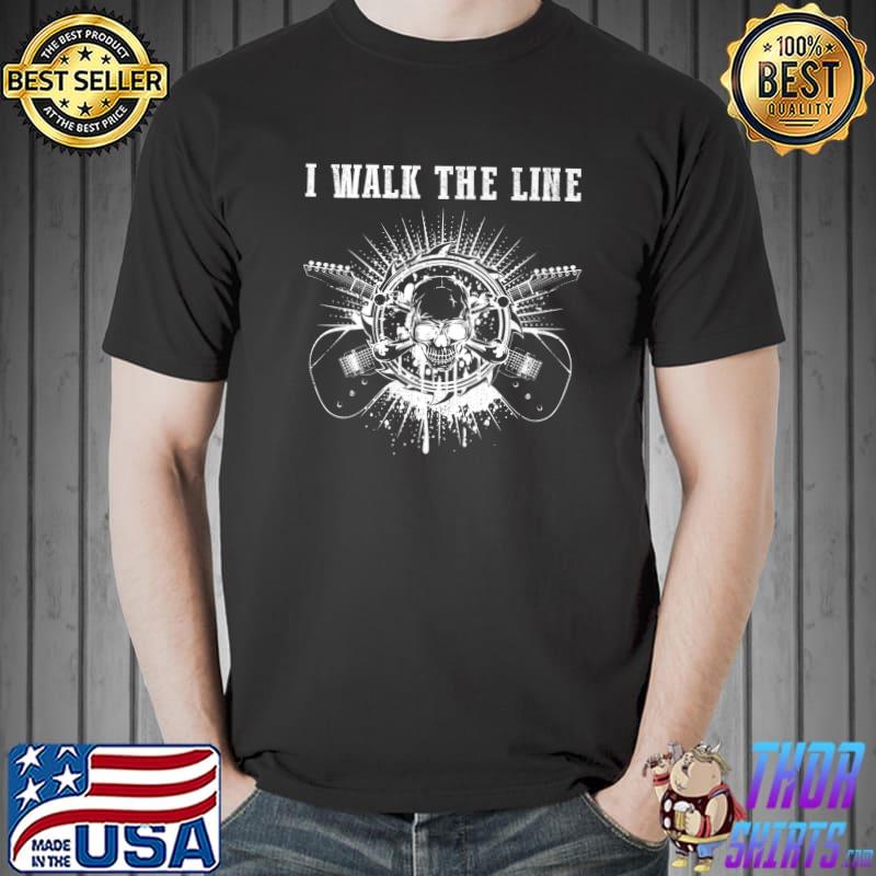 I Walk This Line Outlaws Music 70s 80s Playing Guitar Skull T-Shirt