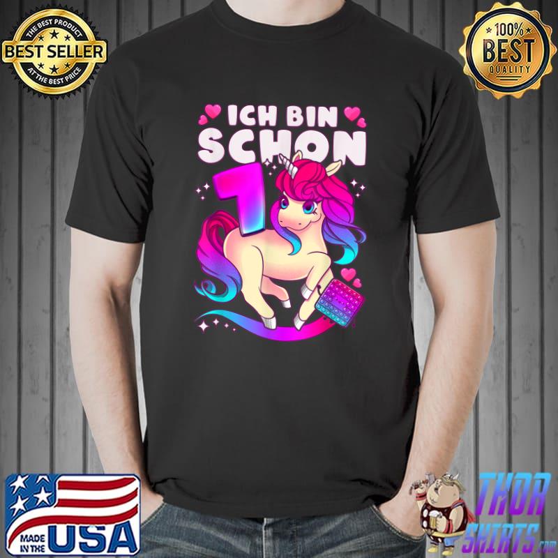 Ich Bin Schon Birthday 7 Years Old Unicorn Pop It German T-Shirt