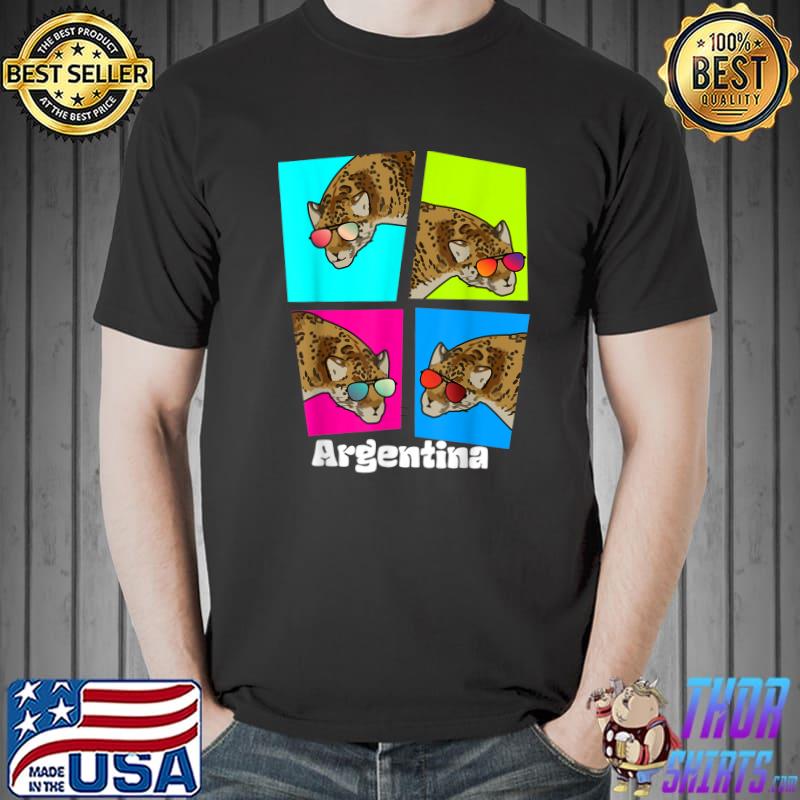 Jaguar Travel To Argentina With Sunglasses Retro T-Shirt
