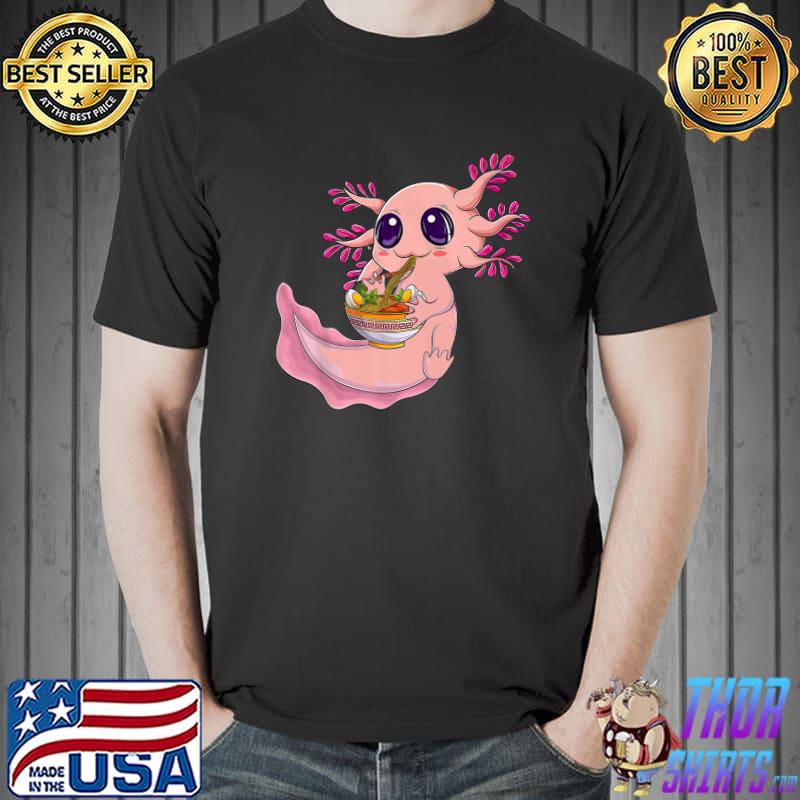 Kawaii Axolotl Eating Ramen Noodles Anime T-Shirt