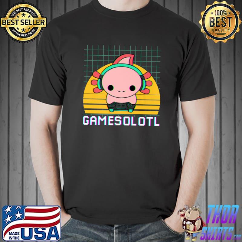 Kawaii Gamesolotl Axolotl Lovers Controller Game Vintage Sunset T-Shirt