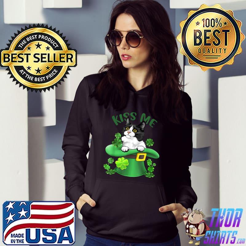 Kiss Me Munchkin Cat Shamrock Clover For St Patrick T-Shirt Hoodie