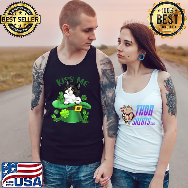 Kiss Me Munchkin Cat Shamrock Clover For St Patrick T-Shirt Tank Top